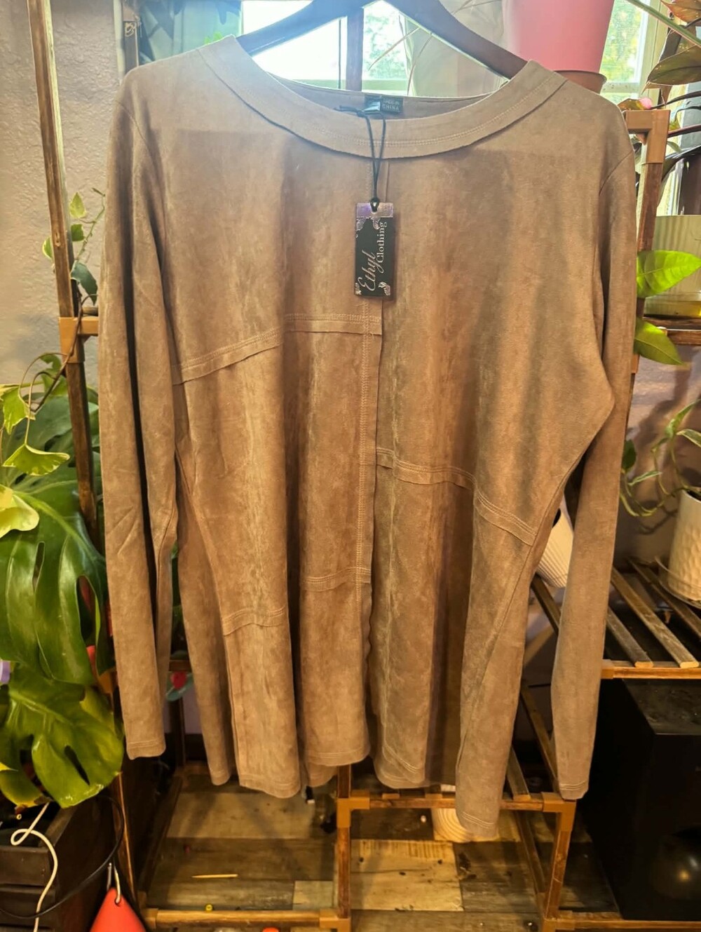 Ethyl Soft Knit Tunic Top in Warm Taupe